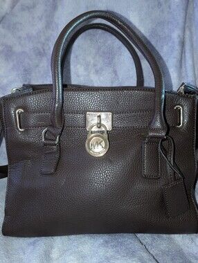 Michael Kors Chocolate Leather Hamilton Satchel with Gold Hardware